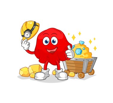 the red cloth miner with gold character. cartoon mascot vecto