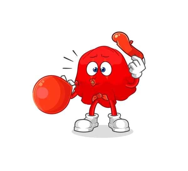 Red Cloth Pantomime Blowing Balloon Cartoon Mascot Vecto — Stockový vektor