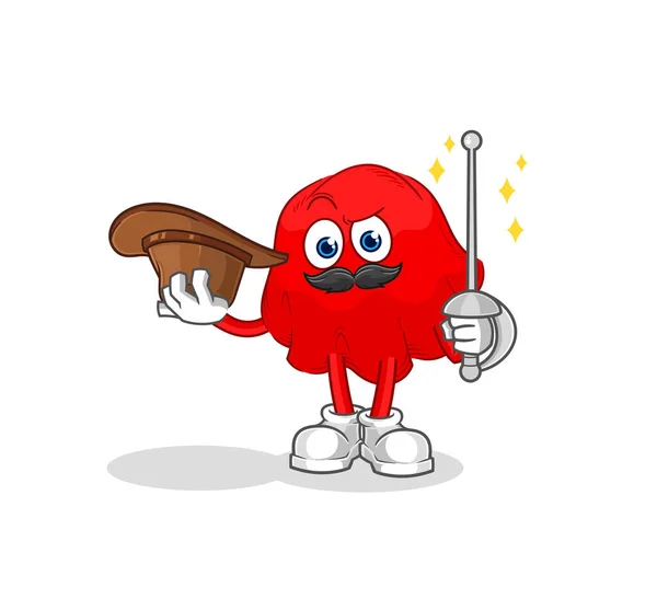 Red Cloth Fencer Character Cartoon Mascot Vecto — Stock vektor