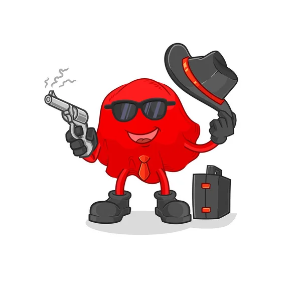 Red Cloth Mafia Gun Character Cartoon Mascot Vecto — Stockvector