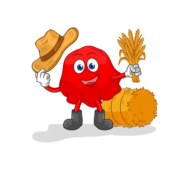 Red Cloth Farmer Mascot Cartoon Vecto — Stockvektor