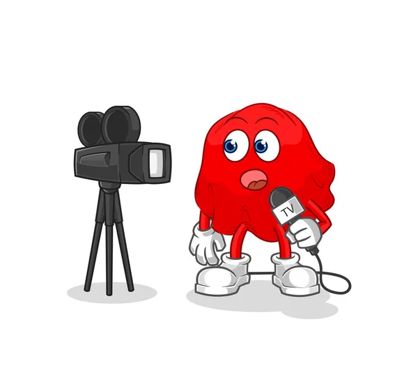 Red Cloth Reporter Cartoon Cartoon Mascot Vecto — Vettoriale Stock