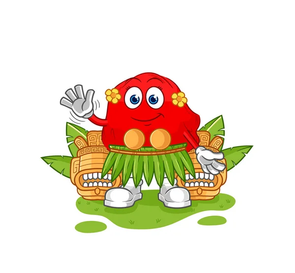 Red Cloth Hawaiian Waving Character Cartoon Mascot Vecto — Wektor stockowy