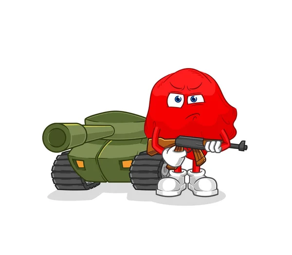 Red Cloth Soldier Tank Character Cartoon Mascot Vecto —  Vetores de Stock