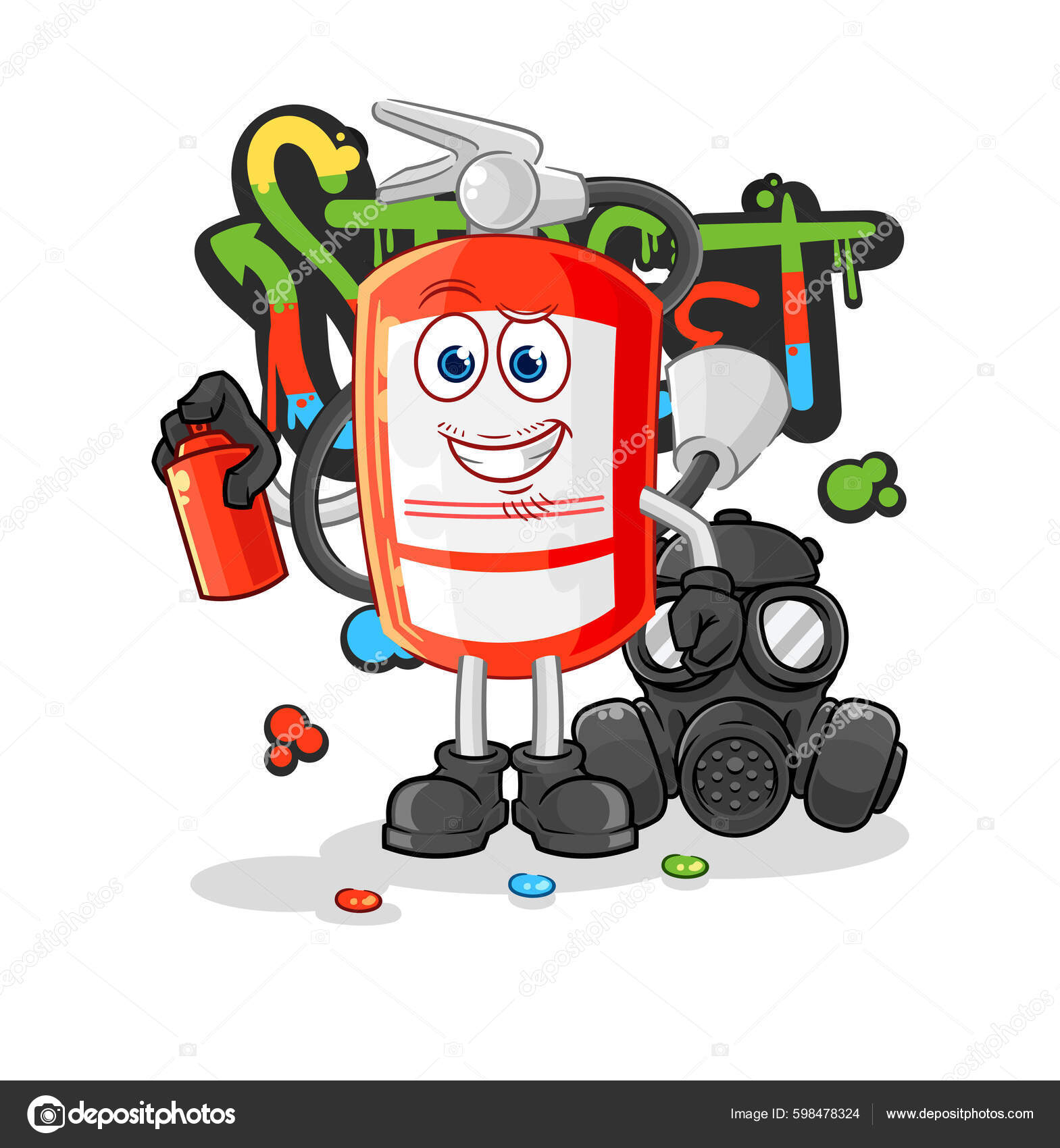 Extinguisher Graffiti Artist Vector Cartoon Characte Stock Vector by