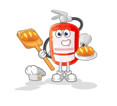 the extinguisher baker with bread. cartoon mascot vecto