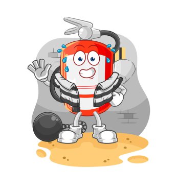 the extinguisher criminal in jail. cartoon characte