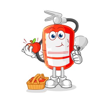 the extinguisher eating an apple illustration. character vecto