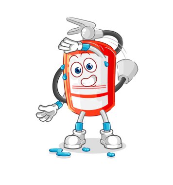 the extinguisher stretching character. cartoon mascot vecto