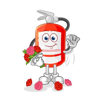 the extinguisher with bouquet mascot. cartoon vecto