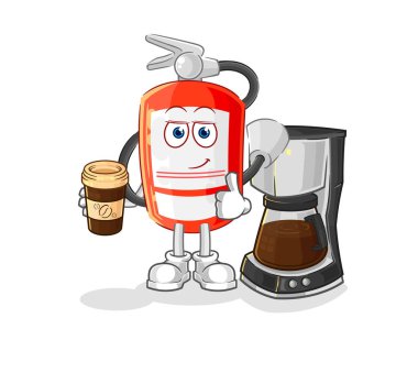 the extinguisher drinking coffee illustration. character vecto