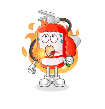 the extinguisher eat hot chilie mascot. cartoon vecto