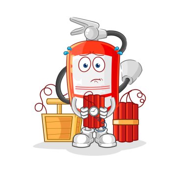 the extinguisher holding dynamite character. cartoon mascot vecto