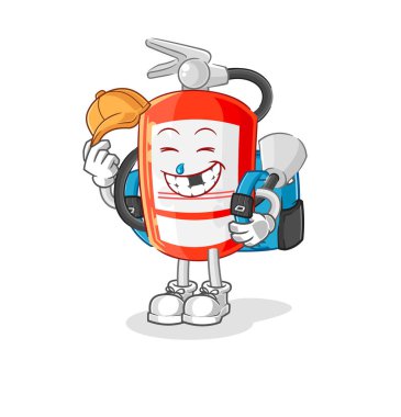 the extinguisher goes to school vector. cartoon characte