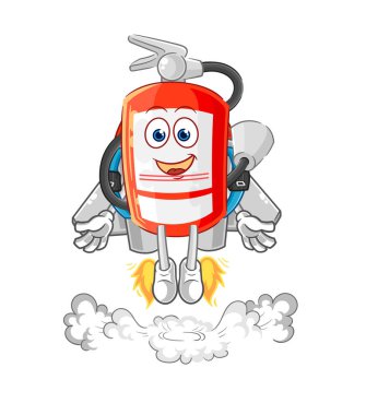 the extinguisher with jetpack mascot. cartoon vecto
