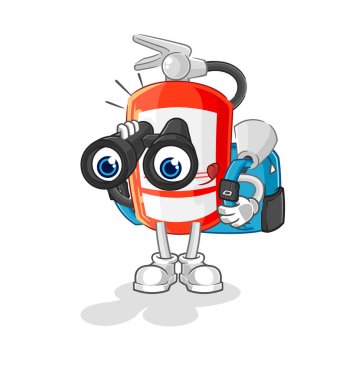 the extinguisher with binoculars character. cartoon mascot vecto