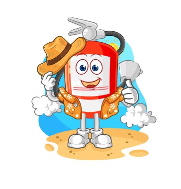 the extinguisher go on vacation. cartoon mascot vecto