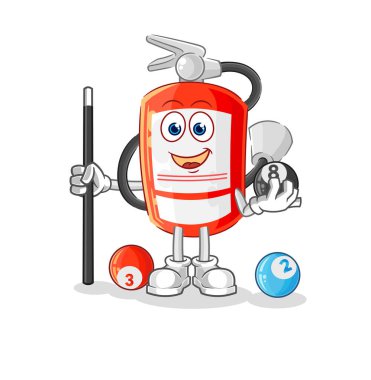 the extinguisher plays billiard character. cartoon mascot vecto