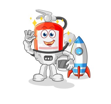 the extinguisher astronaut waving character. cartoon mascot vecto