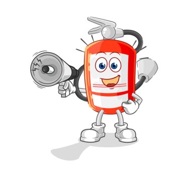 the extinguisher holding hand loudspeakers vector. cartoon characte