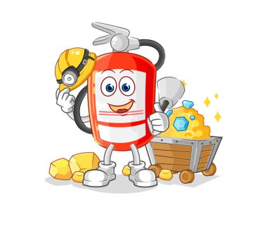 the extinguisher miner with gold character. cartoon mascot vecto