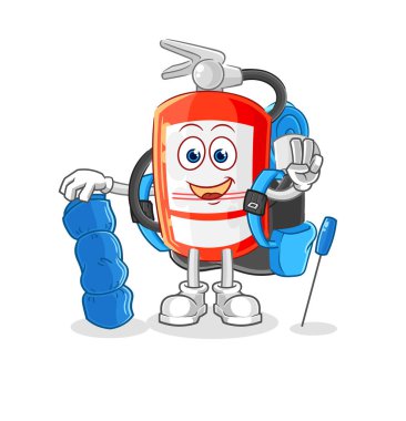 the extinguisher go camping mascot. cartoon vecto