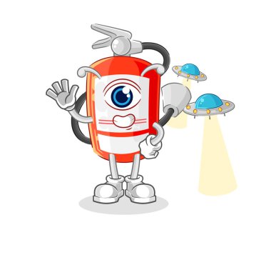 the extinguisher alien cartoon mascot vecto