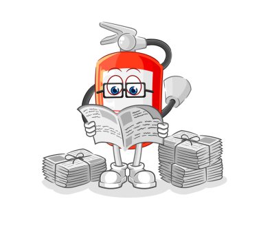 the extinguisher read newspaper cartoon. character vecto