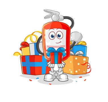 the extinguisher give gifts mascot. cartoon vecto