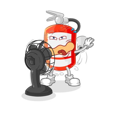 the extinguisher with the fan character. cartoon mascot vecto