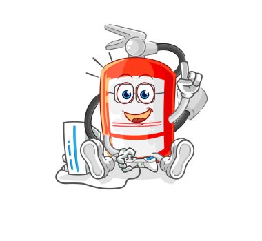 the extinguisher playing video games. cartoon characte