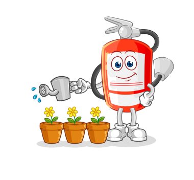 the extinguisher watering the flowers mascot. cartoon vecto