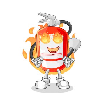 the extinguisher on fire mascot. cartoon vecto