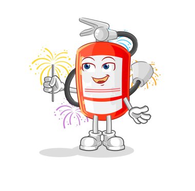 the extinguisher with fireworks mascot. cartoon vecto