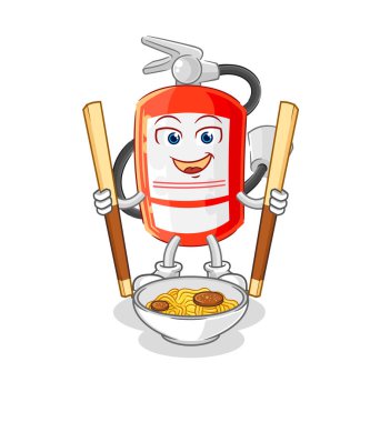 the extinguisher eat noodle cartoon. character mascot vecto