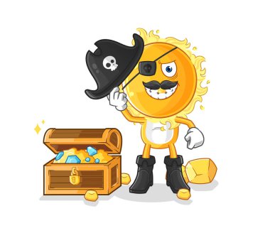 the sun pirate with treasure mascot. cartoon vecto