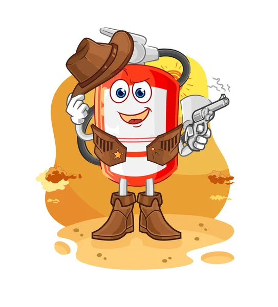 Extinguisher Cowboy Gun Character Vecto — Stock Vector