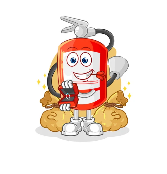 Extinguisher Propose Ring Cartoon Mascot Vecto — Vettoriale Stock