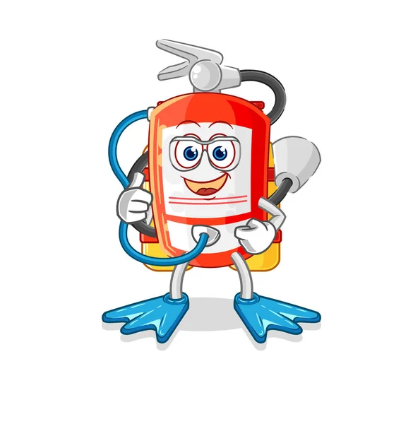 Extinguisher Diver Cartoon Cartoon Mascot Vecto —  Vetores de Stock