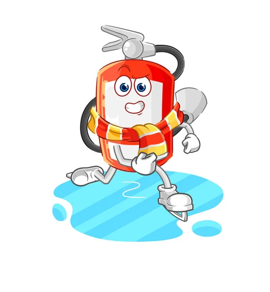 Extinguisher Ice Skiing Cartoon Character Mascot Vecto — 스톡 벡터