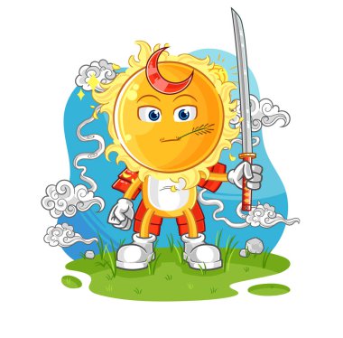the sun samurai cartoon. cartoon mascot vecto