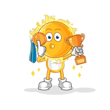 the sun winner with trophie. cartoon characte
