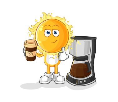 the sun drinking coffee illustration. character vecto