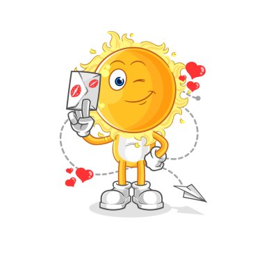 the sun hold love letter illustration. character vecto