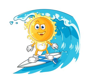 the sun surfing character. cartoon mascot vecto