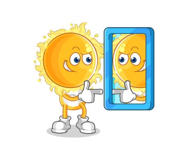 the sun looking into mirror cartoon. cartoon mascot vecto