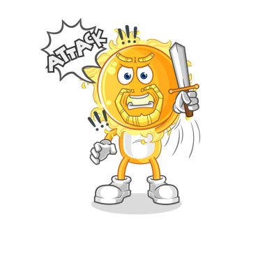 the sun knights attack with sword. cartoon mascot vecto