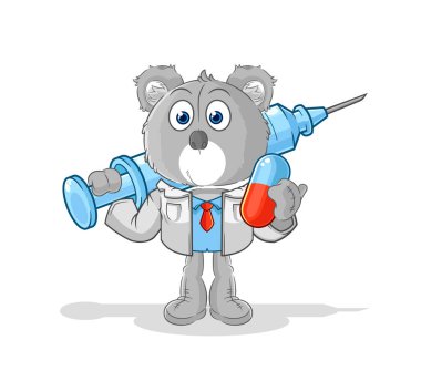 the koala doctor holding medichine and injectio