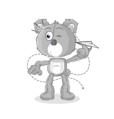 the koala with paper plane character. cartoon mascot vecto