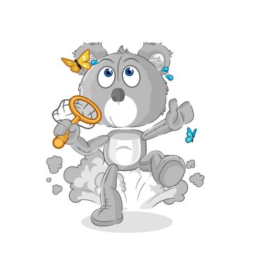 the koala catch butterfly illustration. character vecto